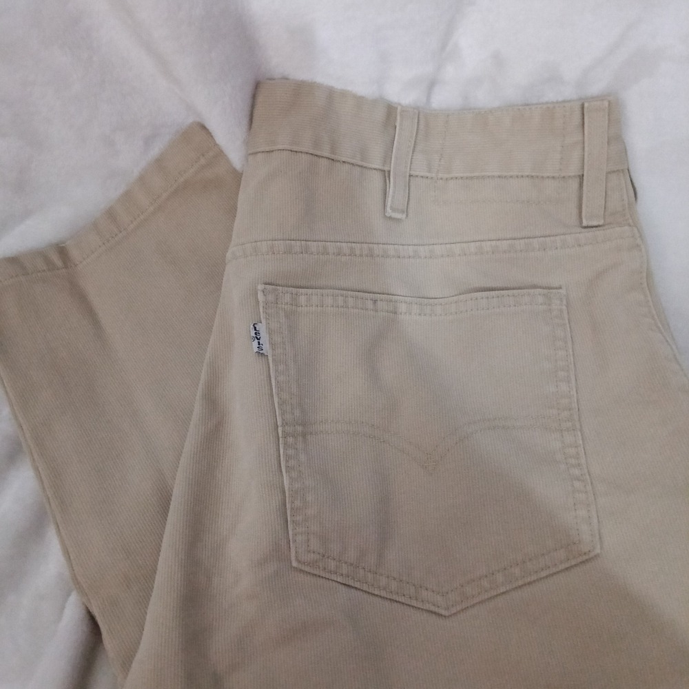 Levi's 505 Regular Fit Corduroy Travel Pants Mens 36x32 Khaki Beige Hidden Zip